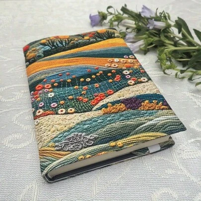 1pc Handmade Dreamy Floral Fabric Book Cover, Gift For Planner/Journal Lovers, Thick Fabric Book Sleeve