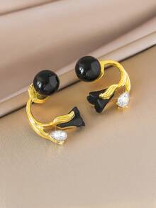 1 Pair Fashionable Creative Relationship-Themed Elegant Tulip Flower Rhinestone Inlaid Earrings, Versatile For Women's Daily Casual, Party, Music Festival, Valentine's Day Gift - Black - View 2