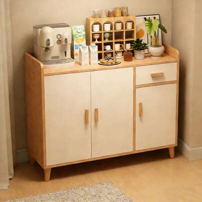 Armario de Cocina, Alta Calidad Gabinete de Almacenamiento para Cocina con Cajones y 3 Puertas, Mueble Aparador para Sala de Estar, Comedor, Oficina, 100*34*92cm (1 Cajon y 3 Puertas)