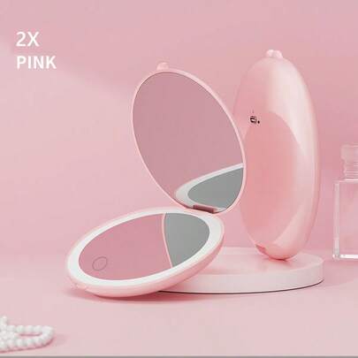 Portable Mini LED Makeup Mirror, 2X Magnifying High Definition, 3 Brightness Levels, Foldable Round Compact LED Makeup Mirror, 2X Single-Sided Magnification, USB Rechargeable, Unisex, Unique Gift, Stylish, USB Charging LED Travel Makeup Mirror, Suitable For Dorm/Travel/Makeup/Office/Bedroom, Great Gift