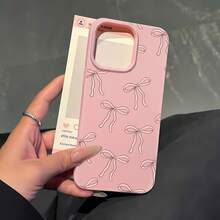 Estuche para teléfono con espejo con patrón de lazo rosa compatible con  17,  16 Pro Max,  15 Pro Max,  13 y  12 hecho de TPU para protección contra golpes y caídas funciona también como espejo perfecto para un toque elegante un gran regalo para familiares, amigos, regalos de otoño, novios/novias y ocasiones especiales como citas navideñas o celebraciones de cumpleaños - Rosa - Ver 1