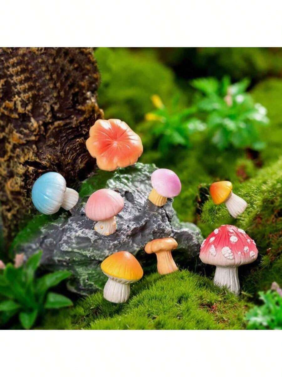 20pcs Mini Mushroom Crafts - Miniature Fairy Garden Mushrooms, Small Resin Mushroom Decorations, Realistic Mushroom Miniatures And Bonsai Style Micro Landscape Decorations. - Multicolor - View 1