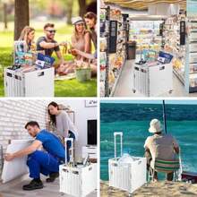 35 KG Folding Shopping Trolley With Lid Collapsible Utility Cart For Storage Laundry Sports And Crafts Portable Boot Cart Box With Telescopic Handle Multipurpose Rolling Organiser White