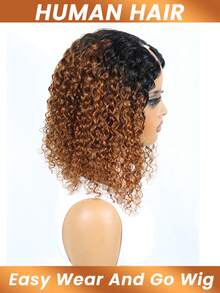 V Part Bob Wig Kinky Curly Human Hair Wigs V Shape Full Machine Made Wigs Wear To Go Wigs Upgrade Glueless Kinky Curly Wigs Human Hair 180% Density #T1B30 - S1/30 - View 4