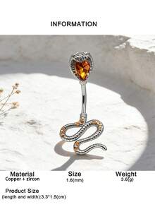 1件装女士暗黑朋克风锆石蛇形肚脐环，女士身体穿刺肚脐饰品，适合日常佩戴、派对、海滩度假装扮 - 蛇 - 查看 7