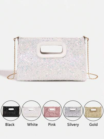 1pc Girl's New Fashion Sequin Elegant Crossbody Bag, Chain Shoulder Bag, Clutch, Evening Bag, Chain Bag, Coin Purse, Wallet, Suitable For Daily, Party, Travel, Ideal Gift