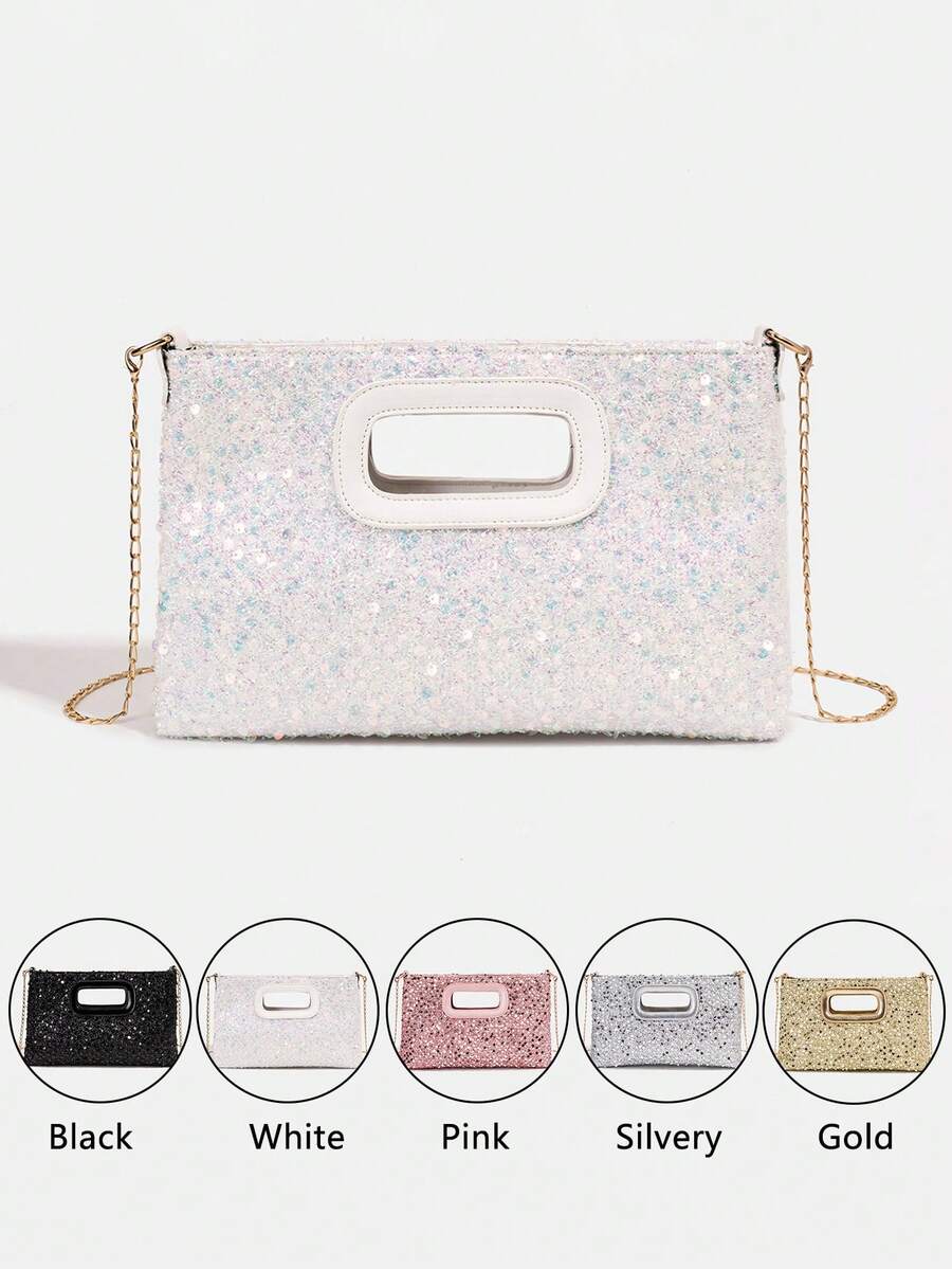 1件装女童新款时尚亮片优雅斜挎包，链条单肩包，手拿包，晚宴包，链条包，零钱包，钱包，适合日常、派对、旅行，理想的礼物 - 手拿晚餐包 - 查看 1