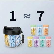 1 PC Weekly/7-Compartment Pill Organizer, Travel Pill Case With Anti-Mix Design – Portable Supplement Container. - 黑色 - 查看 3