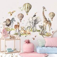 1Set Jungle Animals Wall Stickers Palm Tree Forest Giraffe Tiger Elephant Birds Wall Decals For Bedroom Playroom Home Wall Decor - Multicolor - View 2
