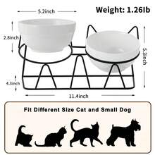 室内猫用陶瓷增高食碗，15°倾斜金属支架防呕吐保护脊椎，减少猫咪胡须疲劳，防滑且可机洗 - 400-800ml - 查看 3