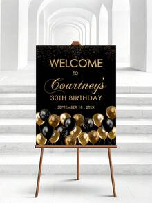 1件装 - 个性化黑金风格生日海报，可编辑黑金欢迎牌，金色气球欢迎牌装饰，欢迎牌派对装饰，定制生日欢迎牌照片，定制无框帆布海报 - 个性化墙面艺术，墙面装饰，家居装饰 - 彩色 - 查看 3