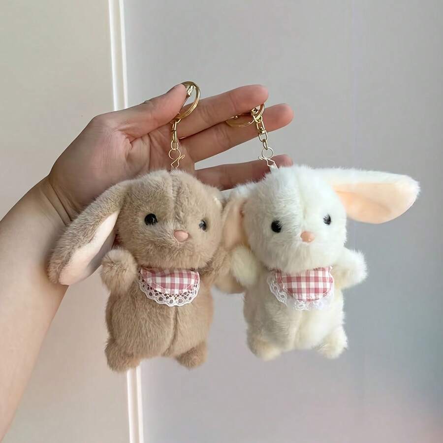 PlushFable 13cm/5.12in  Bunny Keychain Plush Christmas Stocking Stuffer Soft Keyring Toy For Girls Anxiety Relief Cute Bag Charm Gift,Valentine's Day,Stuffed Animal,Toys - Trắng - (1 cái) bao gồm một móc khóa - Xem 1