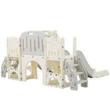 8-In-1 Children's Playground Set, Freestanding Sea Animal Theme Set With Slide, Arched Tunnel, Basketball Hoop And Telescope, Double Slides For Toddlers, Climbing Frame For Children - Grey - View 7