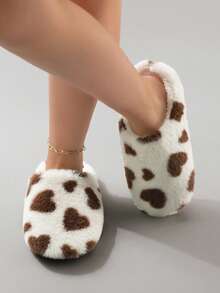 Lindas zapatillas de casa/interiores de fondo suave y cálido con diseño de corazón para damas, para otoño/invierno - Café integral - Ver 5