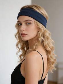 1条简约纯色针织罗纹弹力发带，窄款运动瑜伽发带，男女通用，休闲涤纶材质 - 彩色 - 查看 4