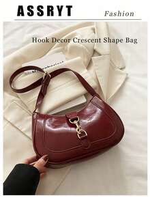 1pc Retro Minimalist Hook Decor Adjustable Shoulder Strap Crescent Shape Bag, Suitable For Date, Outing, Party , Small Bags - 酒紅色 - 查看 9