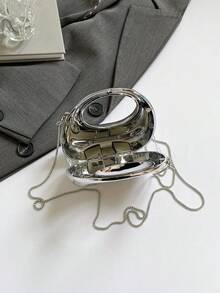 Túi xách dự tiệc hình tròn màu kim loại thời trang, túi xách tay hình tròn có vòng khuyết, túi đeo vai/đeo chéo đa năng. - Bạc - Xem 11