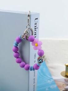 1pc Colorful Flower Beaded Bracelet Keychain, Candy Color Wristlet Keyring For Women, Car Key Chain, Gift For Friends, Family, Mother's Day