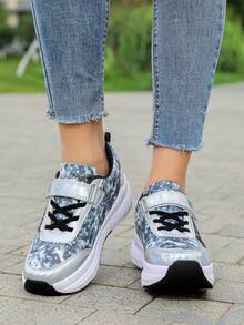 1双街头风翅膀可拆卸伸缩四轮轮滑鞋，适合青少年，男女通用，PU系带直排轮滑鞋 - 黑與白 - 查看 6