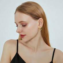 Gold Heart Dangle Earrings Women Ribbon Bow Dangle Earrings - Gold Hollowed Heart - View 3