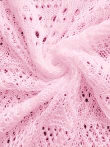 Women's Casual Hollow Out Sleeveless Knit Tank Dress For Beach Vacation, Summer Crochet Hollow Knit Beach Dress, Women's Vacation Bohemian V-Neck Cover Up Dress, Spring/Summer/Autumn - Baby Pink - View 11