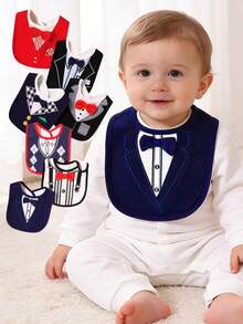 momscare 3/6pcs/Set Random Baby Bibs With Bow Tie, Soft & Comfortable Fabric, Suitable As Wedding, Holiday Or Baby Boy Christening Gift - Multicolor - View 2