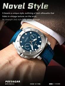 POEDAGAR ساعة يد رجالية كاجوال بإطار دوار وتاريخ بعقارب الثواني، بسوار من النايلون والجلد، مقاومة للماء وبوظيفة إضاءة، ساعة فاخرة للاستخدام اليومي، هدية مثالية للرجال - الأزرق - مشاهدة 4