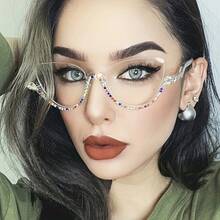 Light Half Frame Diamond Inlaid Non-Prescription Glasses New Style Personality Retro Optical Glasses Fashion  Eyeglass Frame - C2 - View 4