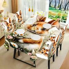 1/4/5/6/7/36 Stück Oster-Serie, ein süßer oranger & weißer Hase, weiße Gänseblümchen, rosa Blumen und zartes grünes Gras, auch mehrere braun & gelb gemusterte Schmetterling Stuhlbezug/Sitzkissen Set, geeignet für Zuhause, Restaurant, Hotel, ideale Wahl für moderne tägliche Dekoration. Tischdecke passt zu quadratischem Esstisch, elastischer Stuhlbezug ist waschbar. - Verschiedenfarbig - Übersicht 2