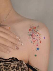 1-2pcs Temporary Valentine's Day Tattoo Sticker, Y2K Style, Colorful Jellyfish Design, Waterproof, Sweatproof, Washable, Non-Reflective, Suitable For Arm And Shoulder Tattoos, Suitable For Individuals, Lasts 3-5 Days. - Multicolor - View 5