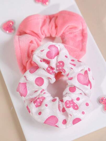 2 st/set sammets scrunchies, enfärgad enkel design, mångsidiga håraccessoarer, lämplig för hästsvans, alla hjärtans dag koreansk stil, hårsnoddar, scrunchy hårsnoddar