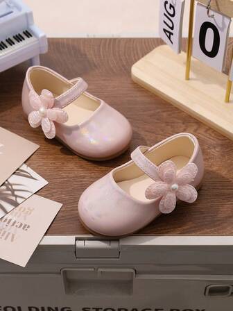 Zapatos de princesa para niñas con decoración de moño de PU, con cordones, detalles de perlas, de moda y versátiles para uso en interiores y exteriores