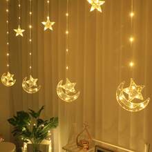 1 Peça Luzes de Cortina de Corda LED de Estrela e Lua com 200cm, Luzes Decorativas para Casa Alimentadas por Bateria, Adequadas para Decoração de Parede de Quarto, Decoração de Casamento, Luzes de Estrela para Celebração do Ramadã, Luzes Decorativas para Festa, Decoração de Janela de Quarto Lua para Eid (Versão Caixa de Bateria, Baterias Não Incluídas) - Estrela Abraçando a Lua 7 - Visão 2
