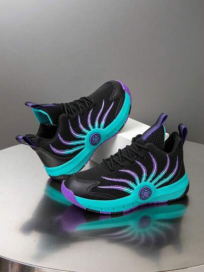 1 Pair Kids' Basketball Shoes, Youth Outdoor Sports Shoes Anti-Slip New Fashion Colorblock Breathable Casual Boys Shoes