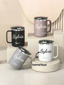 1pc 12oz Customized Stainless Steel Insulated Coffee Mug With Handle, Suitable For Back To School Season, Double Wall Vacuum Insulated Tumbler With Sliding Lid, Large Capacity Drink Cup For Home, School, Office, Outdoor Camping, Picnic, Students And Adults - Multicolor - View 2