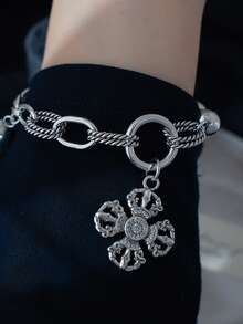1pc Vintage Rhinestone Vajra Bracelet, Luxurious Cross Charm Bracelet, Suitable For Women's Daily Wear - Bracelet - View 2