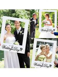 1pc Wedding Outdoor Photography Prop, Wedding Anniversary Photo Frame, Wedding Day Bride & Groom Portrait Shooting Accessory, Romantic Wedding Party Decor, Wedding Decoration Gift - White - View 1