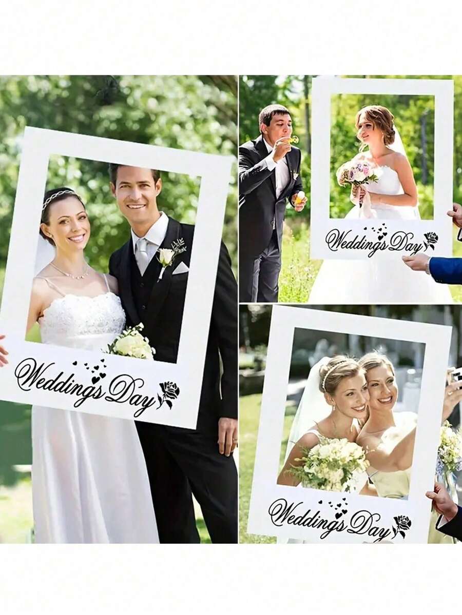 1pc Wedding Outdoor Photography Prop, Wedding Anniversary Photo Frame, Wedding Day Bride & Groom Portrait Shooting Accessory, Romantic Wedding Party Decor, Wedding Decoration Gift - White - View 1