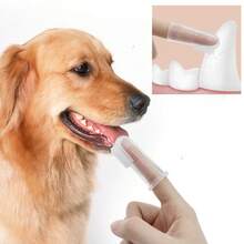 1pc Dog & Cat Finger Toothbrush, Dog Finger Toothbrush, Pet Teeth Cleaning Finger Brush - White - View 3