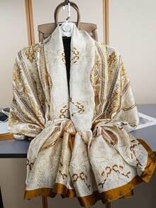 1pc Fashionable Printed Headscarf, Luxury Sun-Shading Scarf 85*180CM, Women's Outdoor Shawl, Popular Silk Scarf, All-Season Windproof Long Scarf, New Style Tubular Scarf