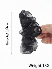 蓬松云朵泡泡发夹 - 黑色薄纱水钻发夹，女士适用，适合盘发/丸子头/马尾辫，牢固时尚的发饰