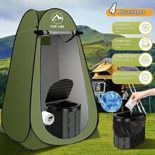 Portable Toilet Kit, Camping Toilet With - Privacy Tent And Poo Gel Toilet Bags, Washable Portable Outdoor Showers Changing Rooms - 黑色廁所和綠色帳篷 - 查看 3