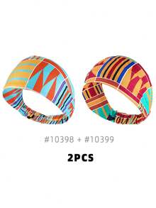 2pcs Geometric Pattern Bohemian Polyester Hair Ties, All Season