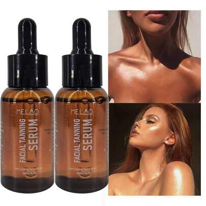  2pcs MELAO Face Self-Tanning Serum - Face Self-Tanning Drops, No Need For Sun Exposure To Create A Natural Sunkissed Healthy Bronzed Complexion - Lightweight Non-Greasy Bronzing Serum, 30ml