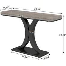40 Inch Industrial Console Table – Narrow Entryway Table With Geometric Base For Living Room Or Hallway, Rustic Finish - Gray and Black - View 9