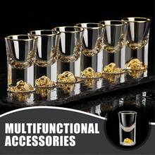 6pcs/Set, 15ml/2oz Mini Gold Rim Cups, Suitable For Bars, Clubs, Home Parties, Father's Day Gifts