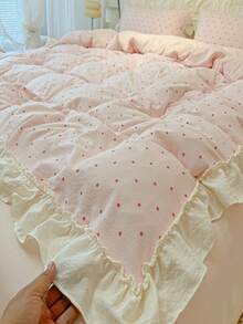 Queen Comforter Cover Set White/ Pink Dot Bed Set, 3 Pieces Cute Pink Bedding, 1 Soft Ruffles Comforter Cover And 2 Pillow Shams - Baby Pink - View 3