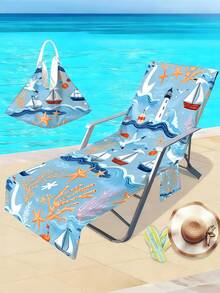Nautical Beach Chair Cover & Towel, With Side Pockets, Thick Quick-Dry, Suitable For Lounge Chair, Pool, Sunbathing, Garden, Beach, Hotel, Non-Slip, Travel, Swim Pool Towel, Beach Bag, Back To School