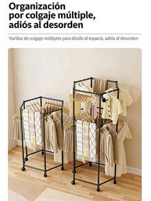 Simple Household Drying Rack: Floor-Standing Drying Rack For Bedroom Or Balcony, With A High-Capacity Multi-Angle Drying Bar And Reinforced Multifunctional Clothes Hanger. Easy-To-Install Multifunctional Rotating Hexagonal Drying Rack, Hanging Rack, And Clothes Hanger. - Black - View 2