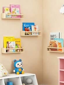 Nostalgic Children's Bookshelf - Natural Solid Wood Floating Children's Bookshelf In Rustic Style - Wall-Mounted Children's Bookshelf, Classic Rustic Style Wall-Mounted Storage Rack, Suitable For Bathroom, Kitchen, Bedroom And Office, Can Store Toys And Baby Supplies - Multicolor - View 4